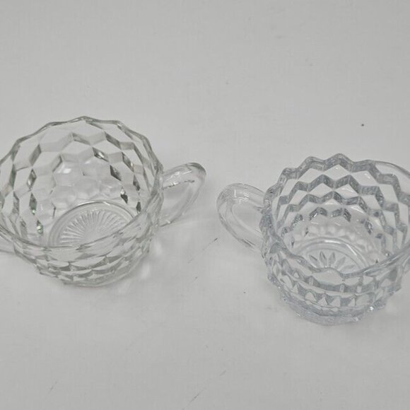 Pair Vintage Jeannette Sugar Creamer Cube Cubist Clear Depression Glass 1929-33 - Picture 3 of 4